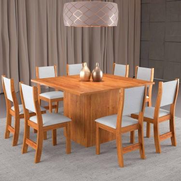 Imagem de Mesa de Jantar 8 Lugares Alexa Marrom/Linho Gelo - Pnr Móveis