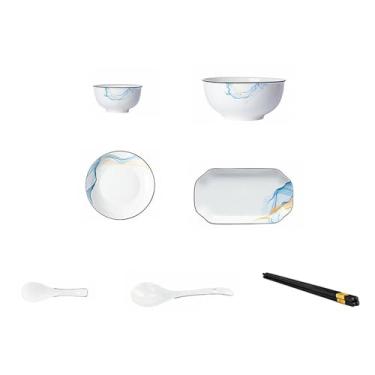 Imagem de Pratos de cerâmica nórdicos para uso doméstico simples esmaltados requintados resistentes a altas temperaturas - conjunto de 31 peças para seis pessoas