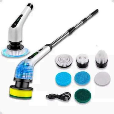 Imagem de Esfregão Elétrico Giratório 7 em 1 com LED, Sem Fio, com 7 Escovas Substituíveis para Limpeza de Pisos, Azulejos, Banheiros, Cozinhas e Áreas de Difícil Acesso