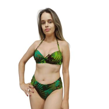 Imagem de Conjunto biquíni feminino plus size com bojo sustentação calcinha lateral larga P ao 54