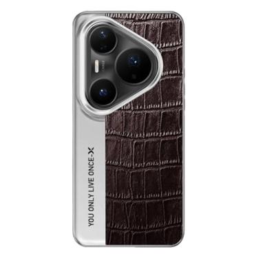 Imagem de HAOMRIYL Capa de couro para Huawei Pura 80 Ultra/80 Pro +/80 Pro/80, capa de textura de crocodilo de colisão de cor fina anti queda capa de telefone moderna, marrom, 80 Pro +