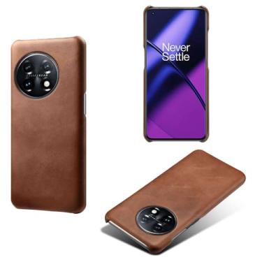 Imagem de Capa para Oneplus 11,Proteção contra quedas,Casca de volta de cor sólida simples,Design de couro de imitação de plástico-Brown