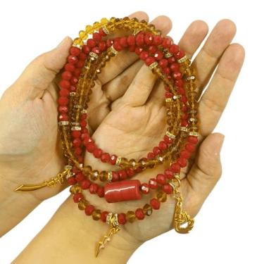 Imagem de Colar Guia Cristais Orixá Iansã Vermelha Dourada - Balaio de Santo