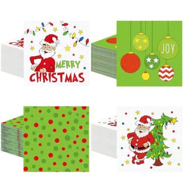 Imagem de Fulmoon 200 guardanapos de papel para coquetel de Natal, descartáveis, 2 camadas, Papai Noel, guardanapos de bebidas, decoupage, toalha de árvore de Natal para festa de Natal, suprimentos de mesa de