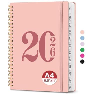 Imagem de Agenda 2026, agenda semanal e mensal, janeiro de 2026 a dezembro de 2026, agenda de calendário de capa dura com abas e bolso interno, material escolar para mulheres e homens - A4 (21,6 cm x 28 cm