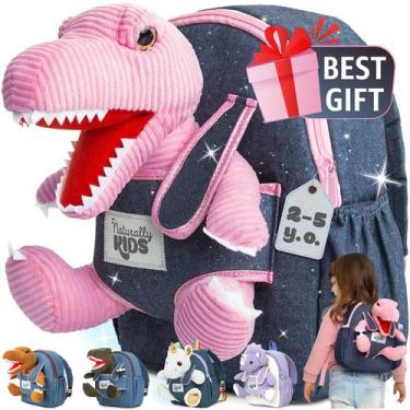 Imagem de Mochila de dinossauro de pelúcia Naturally KIDS rosa para meninas de 3
