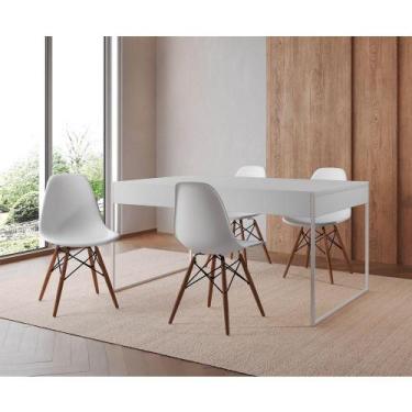 Imagem de Mesa Jantar Industrial Retangular Branca 137X90Cm Base Ferro Branco C/