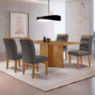 Imagem de Mesa Olimpia 120 Mdf Com 4 Cadeiras Carol Veludo Grafite Naturalle - M