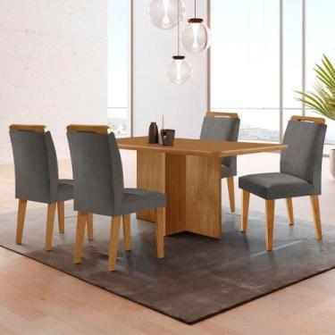 Imagem de Mesa Olimpia 120 Mdf Com 4 Cadeiras Athenas Veludo Grafite Naturalle -