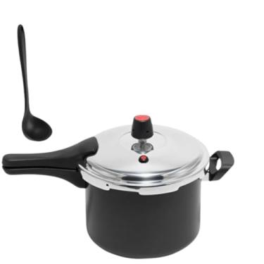 Imagem de Panela de Pressão 4,5lts Antiaderente Preta e Prata com Alça Ergonômica e Válvula de Segurança Combo Kit Concha de Silicone preta