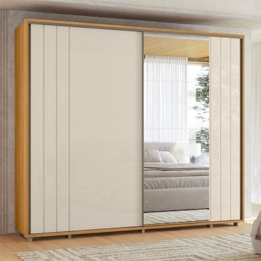 Imagem de Guarda Roupa Dalí 2 Portas de Correr com Espelho 8 Gavetas Cinamomo Off White Madetec