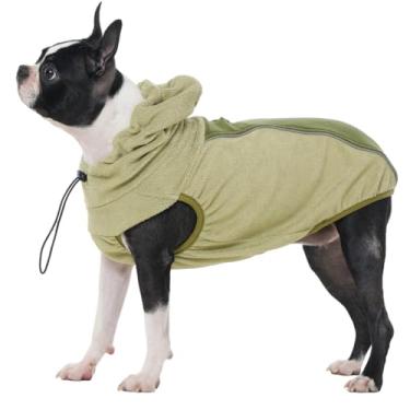 Imagem de IECOii Casaco de lã para cães, colete de lã para cães pequenos com capuz, moletons elásticos e sem mangas para outono e inverno, jaquetas refletivas para cães pequenos, Boston Terrier, moletom com