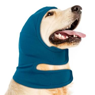 Imagem de NACOCO Moletom com capuz calmante para cães – Capas ajustáveis para orelhas de cachorro que não agitam a cabeça de animal de estimação protetores de ouvido para fogos de artifício de banho (azul