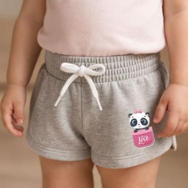 Imagem de Short Moletinho Infantil Feminino Estampado Panda no Bolsinho Fofo Mod