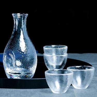 Imagem de Conjunto tradicional de saquê, copos decantadores de vidro fosco, garrafa de 290 ml e 4 copos de saquê (50 ml cada) conjunto de taças de vinho