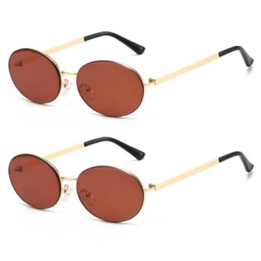 Imagem de HCHES Óculos de sol vintage de metal oval com armação pequena retrô, proteção UV400, para homens e mulheres, moda (2C3)
