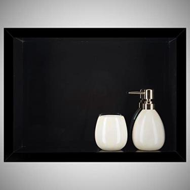 Imagem de Nicho para Banheiro em Porcelanato - Polido, Preto Absoluto 40x30x11 cm, Acabamento em Alumínio com Pintura Eletrostática, Organizador de Produtos