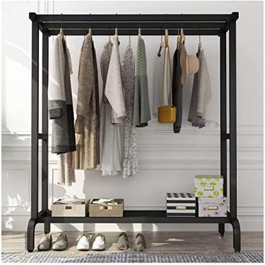 Imagem de Cabide para roupa cabide com prateleiras, calha de roupa desmontável resistente com sapatos para armazenamento, suporta até 70 kg suporte para barra de roupa para decoração de quarto, preto 150