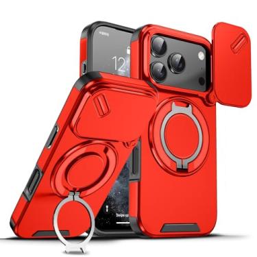 Imagem de Dteck Capa de telefone à prova de choque para iPhone 17 Pro (6,3 polegadas, versão 2025) com capa deslizante para câmera, suporte de anel giratório, compatível com acessório MagSafe, capa magnética
