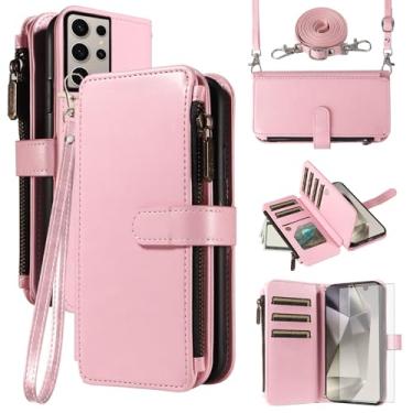 Imagem de Asuwish Capa de celular para Samsung Galaxy S24 Ultra 5G com protetor de tela de vidro temperado e cordão com zíper, porta-cartões, suporte, suporte para celular, acessórios para celular S24Ultra 24S