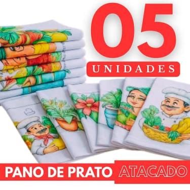 Imagem de Pano De Prato Atacado Bainha Estampado 100 Algodão 43x70cm Revenda Kit