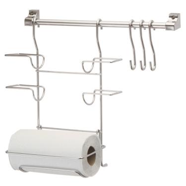 Imagem de Porta Papel Toalha de Parede Suporte Suspenso para 3 Rolos e Ganchos Organizador Cozinha