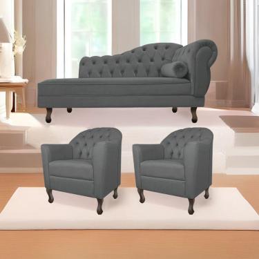 Imagem de Kit Diva Recamier Diana 160Cm Lado Esquerdo E 02 Poltronas Julia Corano - Amarena Móveis Cinza