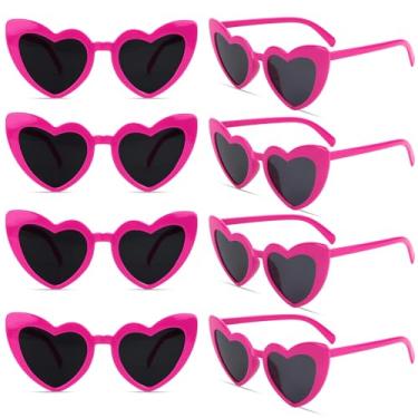 Imagem de AMCAMI 8 pares de óculos de sol de despedida de solteira em forma de coração, decorações de festa, presentes de dama de honra, mulheres, meninas, Rosa choque, Medium