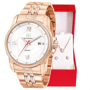 Imagem de Relógio Feminino Champion Ana Hickmann Rosé AH28866Z Colar e Brincos