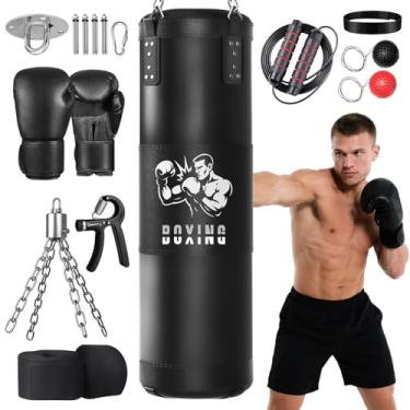 Imagem de Saco de pancada para adultos, conjunto de saco de boxe pesado com luvas de boxe para MMA Karate Kickboxing Muay Thai treinamento em casa academia - não preenchido