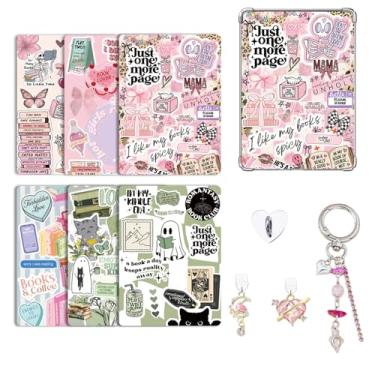 Imagem de CuddleJunk 6 inserções de cartolina para e-readers e 2 pingentes tipo C/USB C, 1 corrente charmosa, 15,7 x 11,9 cm, acessórios básicos para capa traseira com tema de livros (estilo A, 15,7 cm x 11 cm)