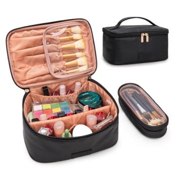 Imagem de Montana West X Wrangler Bolsa de maquiagem de viagem, conjunto de 2 peças, grande bolsa de cosméticos com suporte de pincel de maquiagem, portátil, organizador de maquiagem, bolsa de higiene pessoal