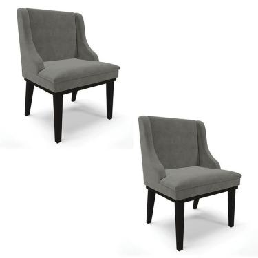 Imagem de Kit 2 Cadeiras Estofadas Para Sala De Jantar Base Fixa De Madeira Preto Lia Suede Grafite - Ibiza
