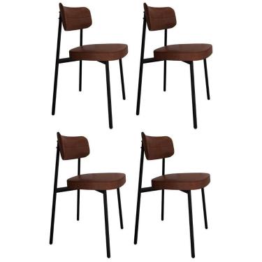Imagem de Cadeira De Jantar Estofada Kit 4 Ella M25 Sintético Marrom - Mpozenato