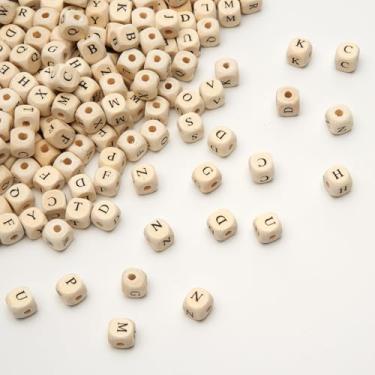Imagem de Kzyapi 520 contas de letras de madeira de 10 mm - inicial A-Z contas quadradas de cubo do alfabeto - madeira natural - artesanato e fabricação de joias DIY