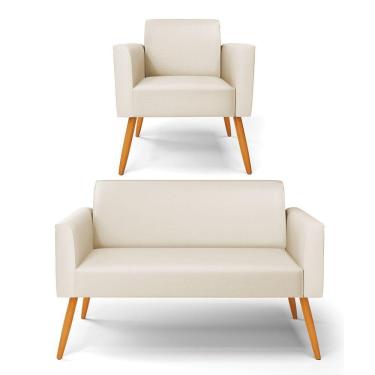 Imagem de Sofá Namoradeira Com Poltrona Pés Palito Castanho Marisa Corino D03 - D\'rossi Cor Bege