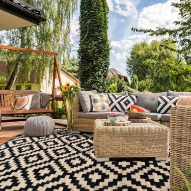 Imagem de HGTRH Tapete de área externa acampamento à prova de intempéries, tapete de varanda impermeável pequeno, tapetes de tecido de veludo de cristal leve para uso ao ar livre antiderrapante macio resistente