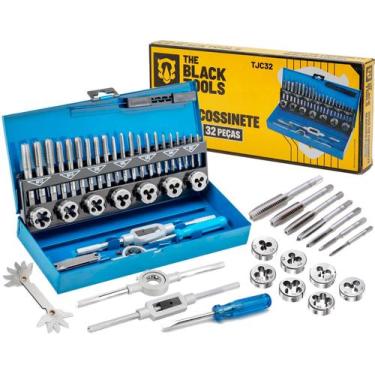 Imagem de Jogo De Tarrachas E Cossineteas Macho 32 Peças De Aço The Black Tools