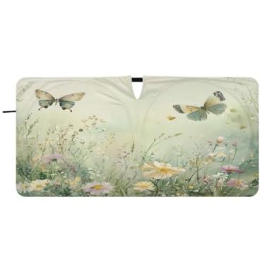 Imagem de Blueangle Aquarela flores silvestres pára-brisas sombra solar - 149.9 cm x 76.2 cm dobrável carro janela frontal blocos pára-sol raios UV viseira de sol (305)