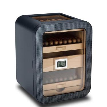 Imagem de Humidor com topo de vidro, armário de charutos caixa de 5 animais design de gaveta de madeira higrômetro humidificador C