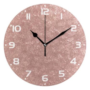 Imagem de JUZIHAI Relógio de parede redondo de ouro rosa silencioso, sem tique-taque, funciona com bateria, fácil de ler, relógio decorativo de parede para casa, cozinha, sala de estar, quarto, escritório, 25