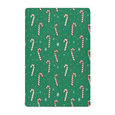 Imagem de Qilmy Lençóis de bebê de Natal Candy Cane, macio, respirável, de microfibra elástica, lençol com elástico para meninos e meninas, lençol com elástico para crianças pequenas 132 x 71 cm