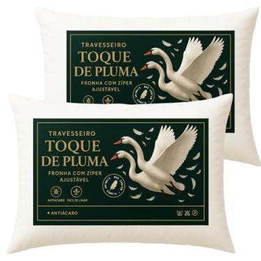 Imagem de Kit 2 Travesseiro Toque de Pluma, Macio, Antialérgico, Capa com Zíper, Altura Ajustável, Toque de Pluma de Ganso, Modelo Americano