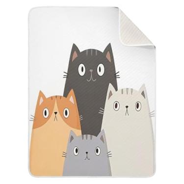 Imagem de Qilmy Cobertor de bebê Three Cats 76 x 101 cm, cobertor infantil de algodão macio para meninos e meninas, cobertor leve e quente para bebês de berço, carrinho de bebê, soneca, recém-nascido