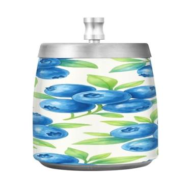 Imagem de Qilmy Cinzeiro de aço inoxidável com tampa padrão de mirtilo aquarela - Cinzeiro de cigarro à prova de vento sem cheiro sem fumaça para casa, escritório, carro, pátio, varanda (uso interno e externo)