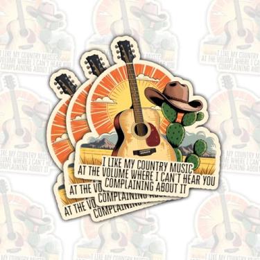 Imagem de 3 adesivos de música I Like My Country, adesivo engraçado de guitarra ocidental, chapéu de caubói, cacto, vida campestre, vinílico cortado à prova d'água para laptop, garrafa de água, janela, capacete