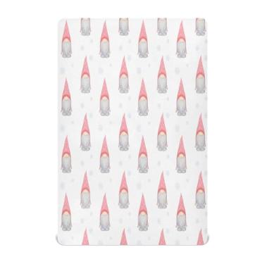 Imagem de JUZIHAI Lençol de berço 132 x 71 cm, chapéus de gnomos, capa de colchão para bebês de Natal, macio, respirável, elástico para meninos e meninas, lençol de brincar para berço padrão e cama de criança