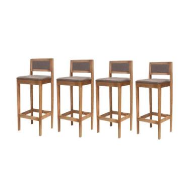 Imagem de Kit 4 Banqueta Alta de Madeira com Assento em Linho e Encosto em Linho