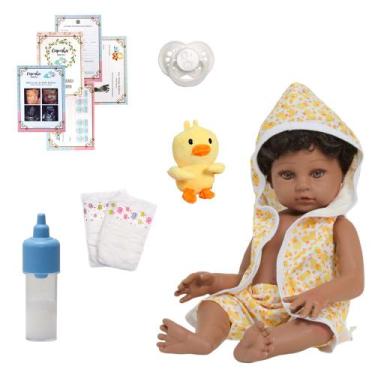 Imagem de Boneco Reborn Bebê Negro Realista Silicone Pode Dar Banho - Cegonha Re