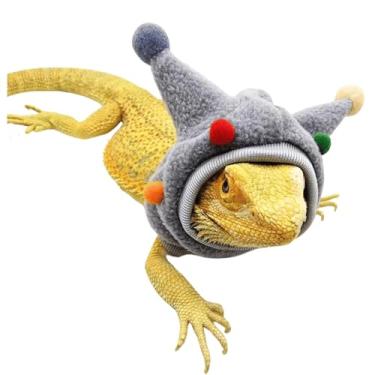 Imagem de Chapéu de Natal para lagarto, roupas de lagarto de lã, fantasia de dragão barbudo, para hamsters de dragão barbudo de lagarto (cinza)